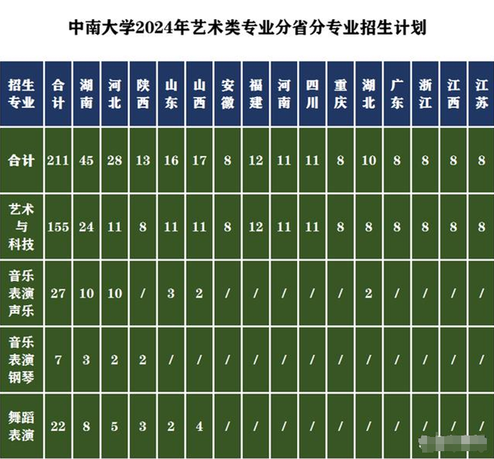 2024年艺术类专业分省招生计划