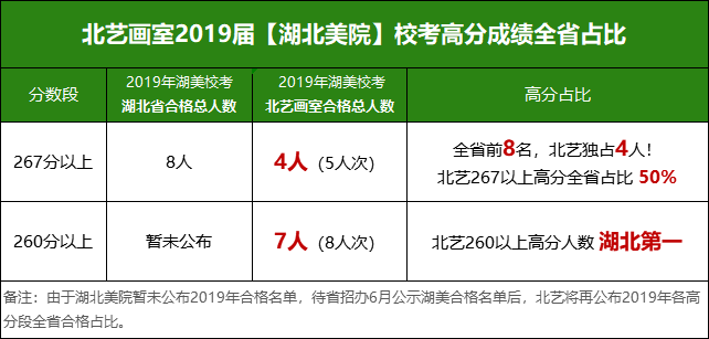 北艺2019湖美成绩全省高分占比